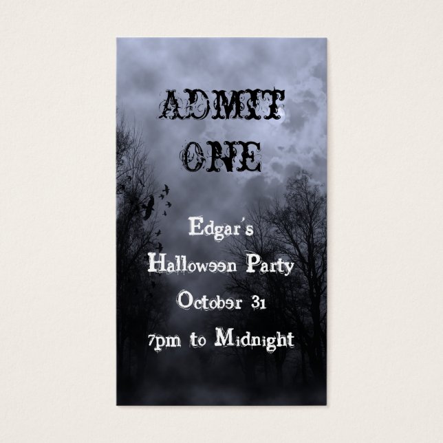 Blue Halloween Haunted Sky Party Ticket Template (Front)
