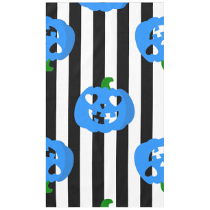 blue halloween heart pumpkin striped tablecloth