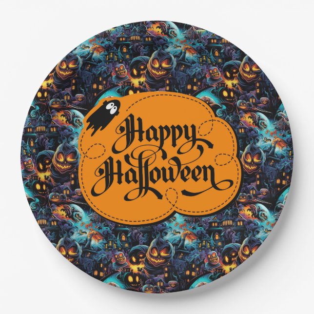 Blue Halloween  Paper Plate (Front)