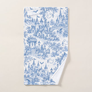Blue Halloween Toile Pattern Spooky Village Ghosts Hand Towel