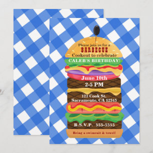 Blue Hamburger Summer Cookout Barbecue Invitations