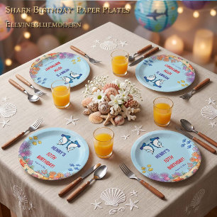 Blue Hammerhead Shark Fin-tastic Kid Birthday Paper Plate