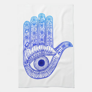 Blue Hamsa Hand / Evil Eye Defence / Hand of Mary Kitchen Towel
