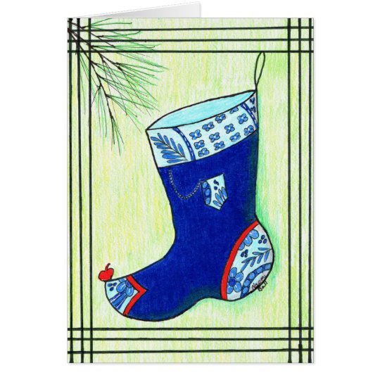 Blue Hanbok Christmas Stocking Card