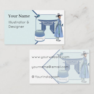 Blue Hanbok Man & Traditional Gateways Business Card