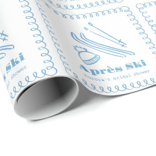 Blue Hand-Drawn Après Bébé Bridal Shower Wrapping Paper