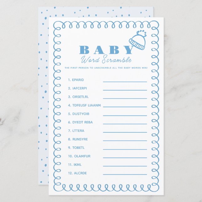 Blue Hand-Drawn Beanie Boy Baby Word Scramble (Front/Back)