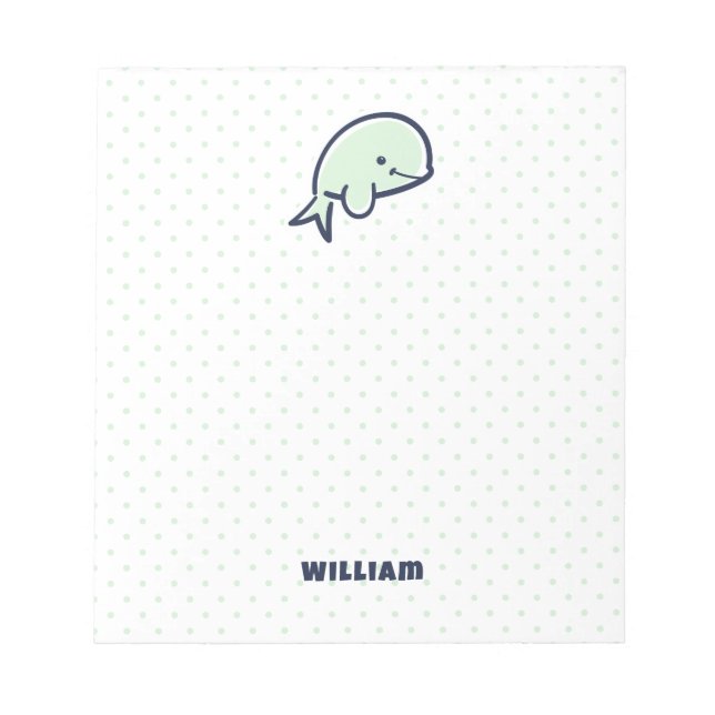 Blue Hand-Drawn Beluga Whale Boys Name Notepad (Front)
