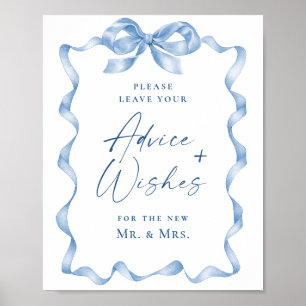 Blue Hand Drawn Bow Advice and Wishes Wedding Poster