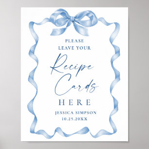 Blue Hand Drawn Bow Bridal Recipe Cards Poster