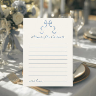 Blue Hand Drawn Bow Bridal Shower Advice Card