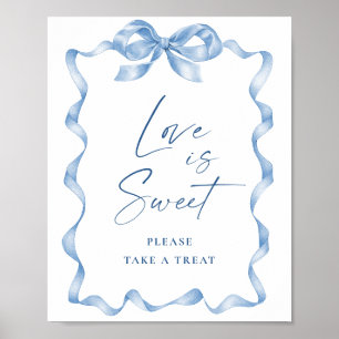 Blue Hand Drawn Bow Bridal Shower Love is Sweet Poster