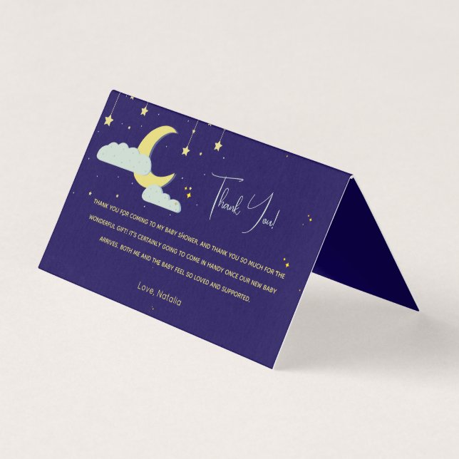 Blue Hand Drawn Celestial Star Moon Thank you Card (Front)