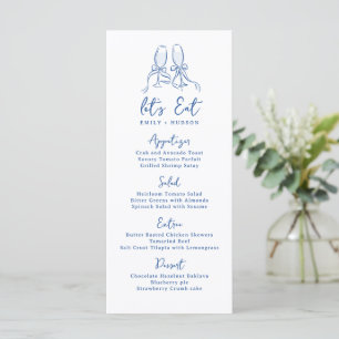 Blue Hand Drawn Cheers Glasses Whimsical Wedding Menu