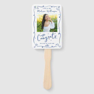 Blue Hand Drawn Doodle Graduation 2 Photo White Hand Fan