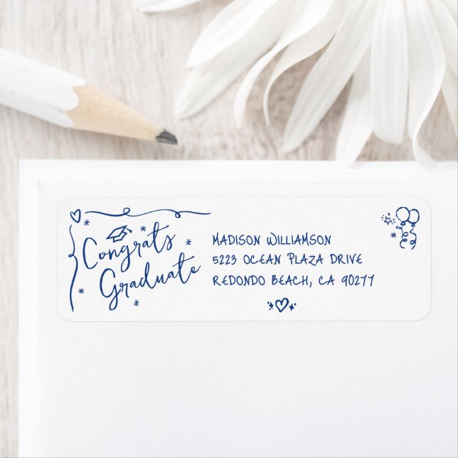 Blue Hand Drawn Doodle Graduation White Address (En situation)