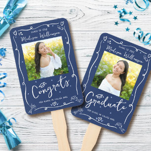 Blue Hand Drawn Doodle Style Graduation 2 Photo Fan