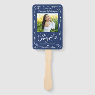 Blue Hand Drawn Doodle Style Graduation 2 Photo Hand Fan