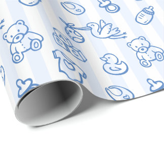 Blue Hand Drawn Doodle Whimsical Baby Shower Wrapping Paper