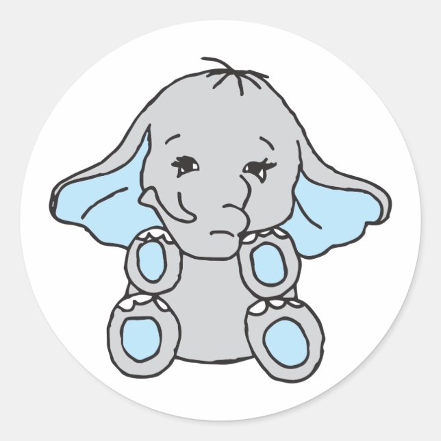 Blue Hand Drawn Elephant Pattern Elephant Cartoon Classic Round Sticker (Front)