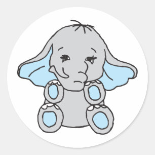 Blue Hand Drawn Elephant Pattern Elephant Cartoon Classic Round Sticker