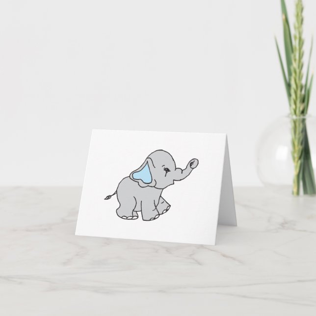 Blue Hand Drawn Elephant Pattern Elephant Cartoon Thank You Card (Front)