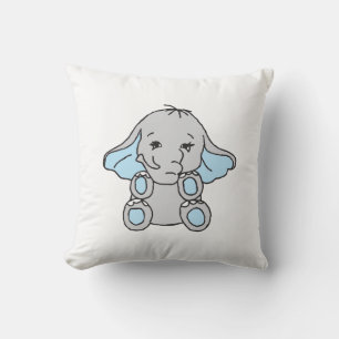 Blue Hand Drawn Elephant Pattern Elephant Cartoon Throw Pillow
