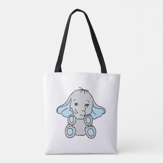 Blue Hand Drawn Elephant Pattern Elephant Cartoon Tote Bag (Back)
