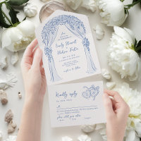 Blue Hand Drawn Floral Arch Whimsical Wedding