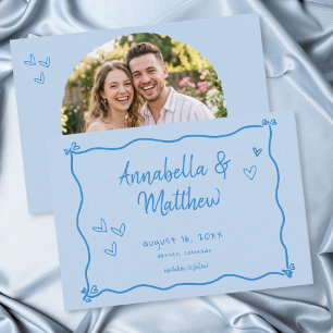 Blue Hand Drawn Heart Whimsical Modern Photo  Save The Date