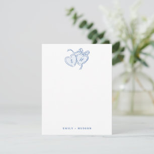 Blue Hand Drawn Hearts Monogram Personalized Card