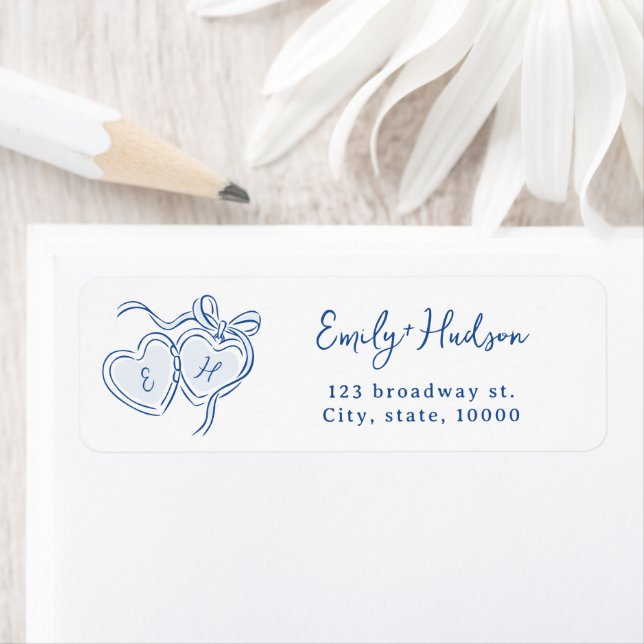 Blue Hand Drawn Hearts Monogram return address (Insitu)