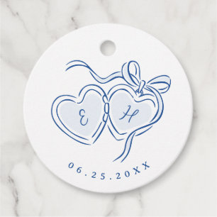 Blue Hand Drawn Hearts Monogram Thank You  Favour Tags