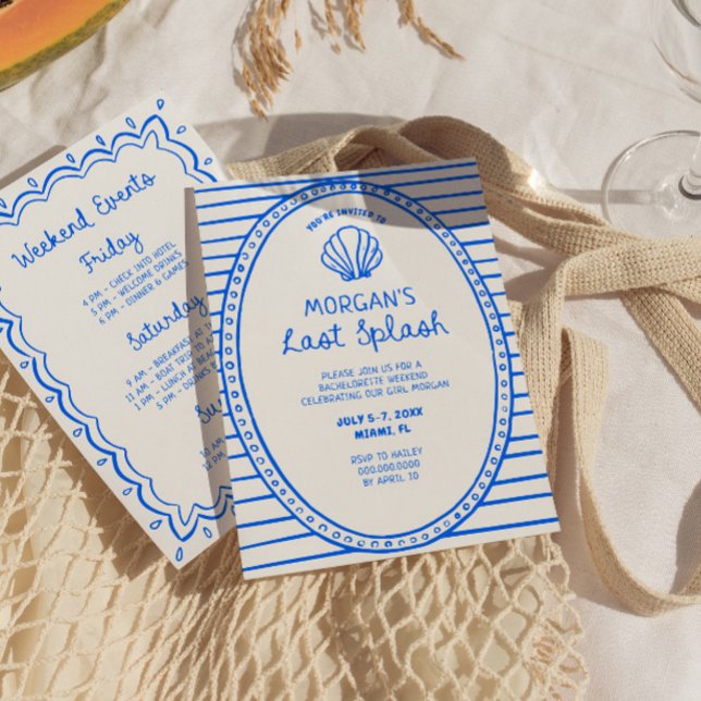 Blue Hand Drawn Last Splash Bachelorette Invitation (Creator Uploaded)