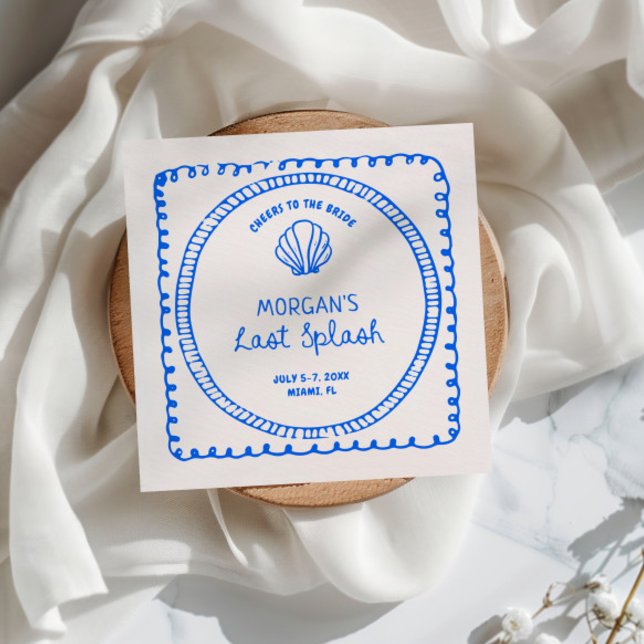 Blue Hand Drawn Last Splash Bachelorette Napkin (Creator Uploaded)
