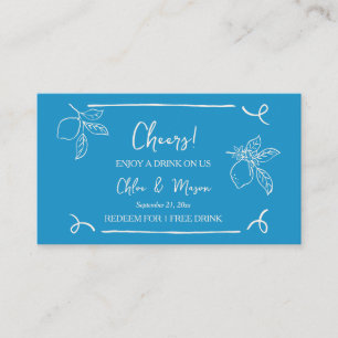 Blue Hand Drawn Lemon Wedding Drink Ticket