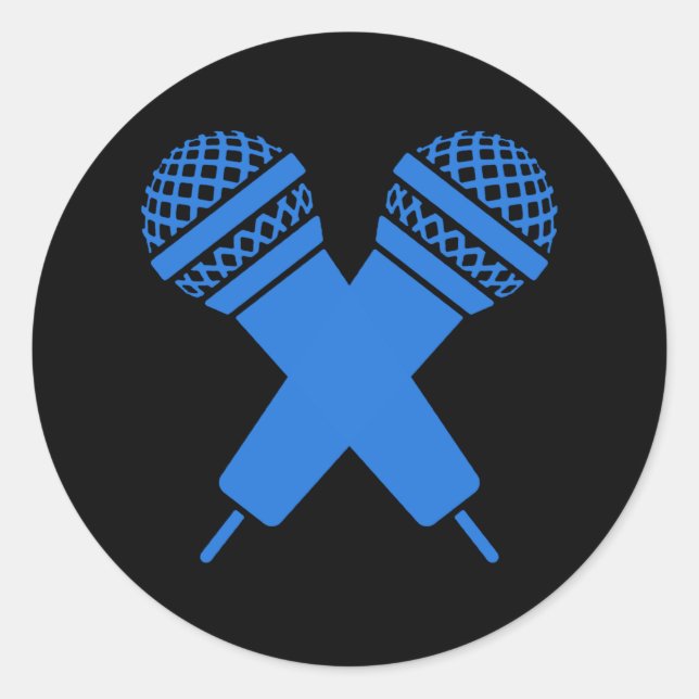 Blue hand drawn microphone dual double classic round sticker (Front)