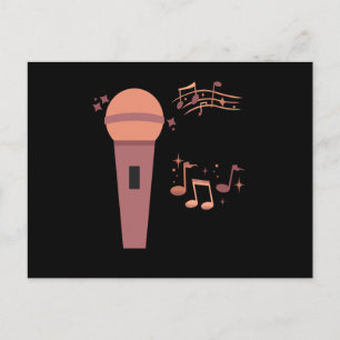 Blue hand drawn microphone musical notes postcard