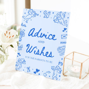 Blue Hand Drawn Modern Valentine Advice and Wishes Pedestal Sign