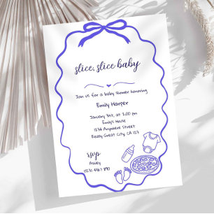 Blue Hand Drawn Pizza Baby Shower Invitation Boy