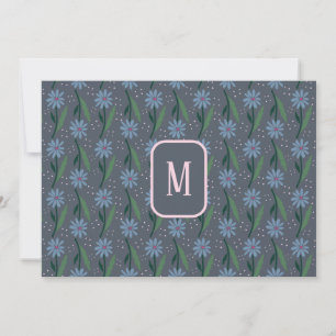 Blue Hand-Drawn Retro Daisy Monogram Card