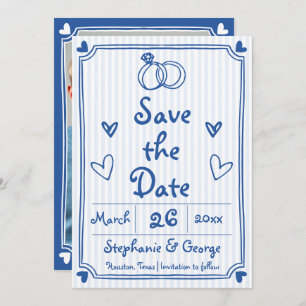 Blue hand drawn scribble doodle whimsical photo save the date