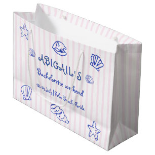 Blue hand drawn scribble sea shells bachelorette large gift bag