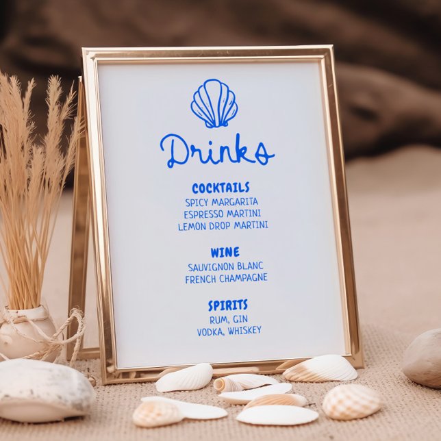 Blue Hand Drawn Seashell Coastal Bar Menu Poster (Creator Uploaded)