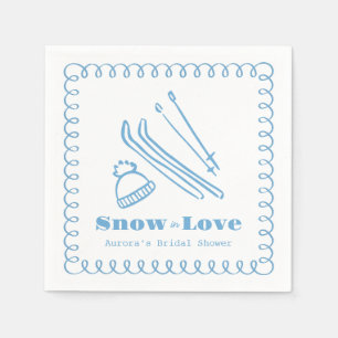 Blue Hand-Drawn Snow in Love Bridal Shower Napkin