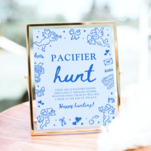 Blue Hand Drawn Valentine Baby Pacifier Hunt Game Poster