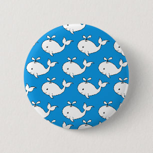 Blue Hand Drawn Whale Pattern Whale Cartoon 2 Inch Round Button