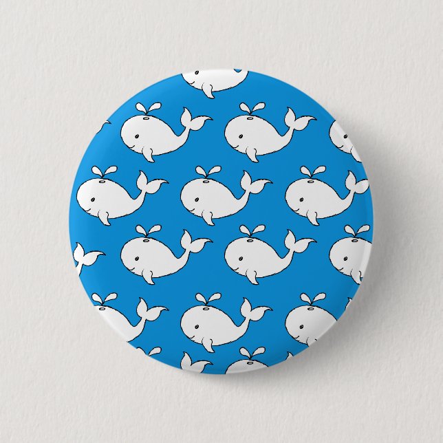 Blue Hand Drawn Whale Pattern Whale Cartoon 2 Inch Round Button (Front)