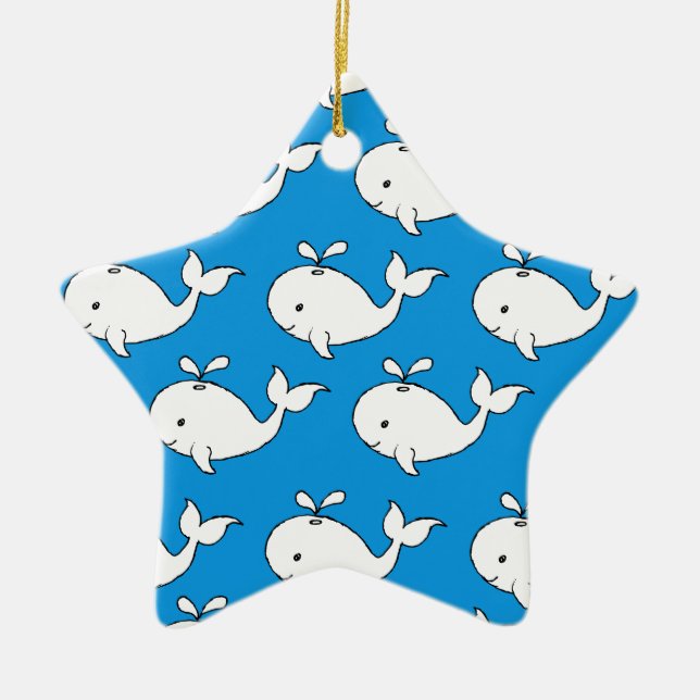 Blue Hand Drawn Whale Pattern Whale Cartoon Ceramic Ornament (Front)