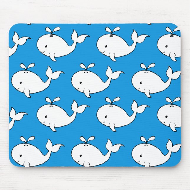 Blue Hand Drawn Whale Pattern Whale Cartoon Mouse Pad (Front)